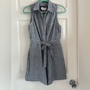 Anthropologie Striped Collared linen/cotton romper. EUC! Size 0